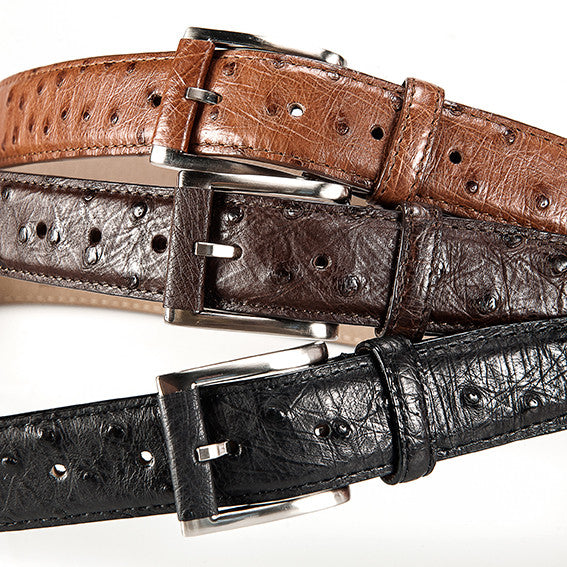 Ostrich Leather Belt 35 MM (Silver Buckle) - Karoo Classics